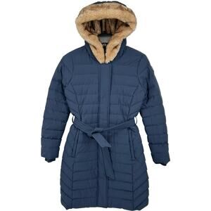 Women's Blue Abercrombie & Fitch Faux Fur Hood Duck Down Feather Puffer Jacket~M